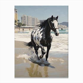 A Horse Oil Painting In Panema Beach, Brazil, Portrait 3 Canvas Print