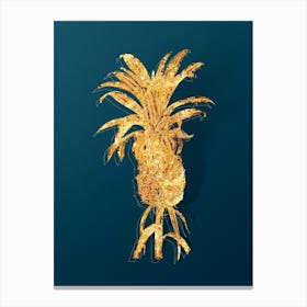 Vintage Pineapple Botanical in Gold on Teal Blue n.0008 Canvas Print