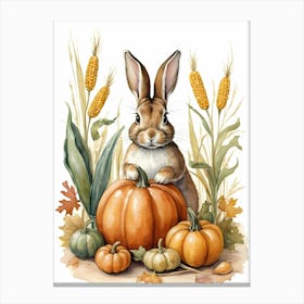 Painting Of A Cute Bunny With A Pumpkins (35) Canvas Print