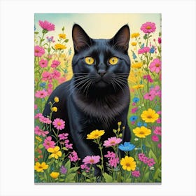 Quirky Cat In A Flower Field Art Print (1) Canvas Print