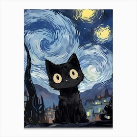 Cat At Starry Night Canvas Print