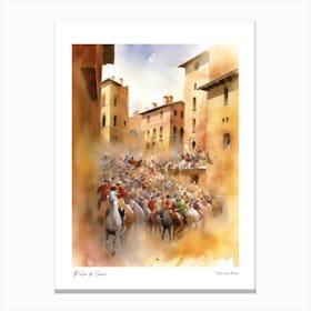 Palio Di Siena, Tuscany, Italy 3 Watercolour Travel Poster Canvas Print