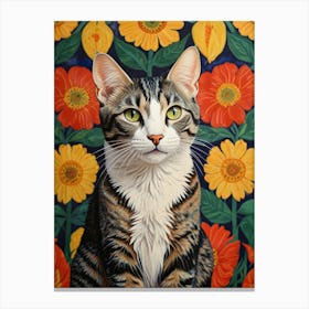 Cat With Flowers 3 Canvas Print