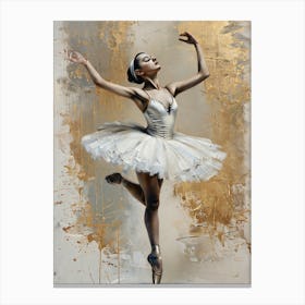 GRACEFUL BALLERINA IN WHITE ELEGANT DIGITAL ART WITH GOLDEN ACCENTS Canvas Print