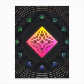 Neon Geometric Glyph Abstract in Pink and Yellow Circle Array on Black n.0297 Canvas Print