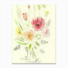 Pencil Flowers 3 - floral vertical minimal Canvas Print