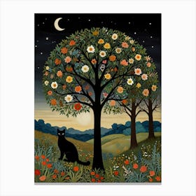 Cat Under The Tree Style William Morris Canvas Print