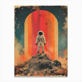 Space Odyssey: Retro Poster featuring Asteroids, Rockets, and Astronauts: Astronaut In Space 5 Canvas Print