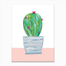 Painted Cactus In Grey Patterned Pot Canvas Print