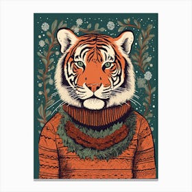 Tiger Illustrations Wearing A Christmas Sweater 2 Canvas Print