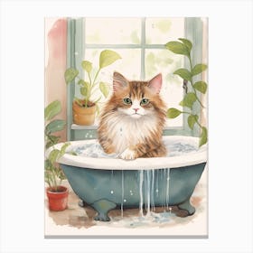 Ragdoll Cat In Bathtub Botanical Bathroom 3 Canvas Print