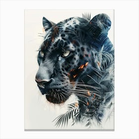 Double Exposure Realistic Black Panther With Jungle 2 Canvas Print