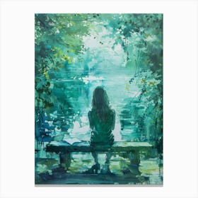 Girl Sitting On A Bench Canvas Print