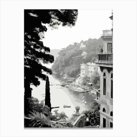 Portofino, Italy, Black And White Photography 3 Canvas Print