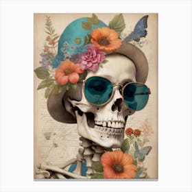 Vintage Floral Skeleton With Hat And Sunglasses (23) Canvas Print