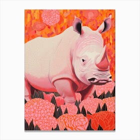 Wavy Lines Pink & Orange Dotty Rhino 4 Canvas Print