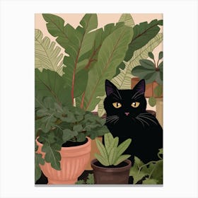 Black Cat And House Plants 12 Canvas Print