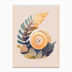 Snail With Fern Leaves Illustration Canvas Print