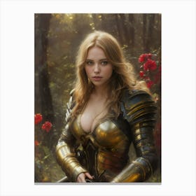 Adamantine armor warrioress beautiful blonde woman elven elf female fantasy art Canvas Print