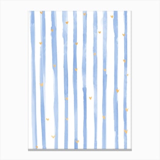 Blue Stripes And Hearts Canvas Print