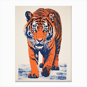 Tiger, Woodblock Animal  Drawing 5 Canvas Print