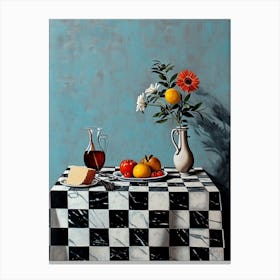 Checkerboard Of Cheese Wine Fruit & Flowers Canvas Print