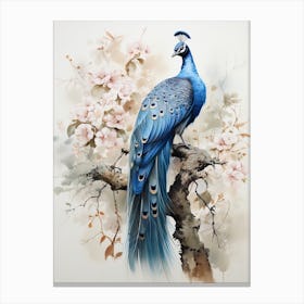 Peacock, Japanese Brush Painting, Ukiyo E, Minimal 3 Canvas Print