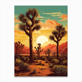 Joshua Tree At Sunrise In Retro Illustration Style (4) Canvas Print