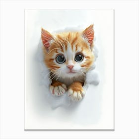 Cute Kitten Cat Peeking From Snow 6 Canvas Print