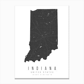 Indiana Mono Black And White Modern Minimal Street Map Canvas Print