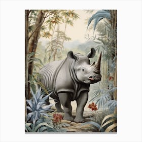 Rhino In The Green Leaves Realistic Illustration 2 Canvas Print