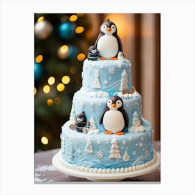 Fondant Covered Chocolate Cake Handcrafted To Resemble A Snowy Penguin In A Wintry Wonderland Ador Canvas Print