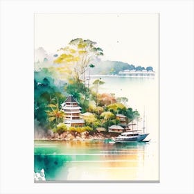 Gaya Island Malaysia Watercolour Pastel Tropical Destination Canvas Print