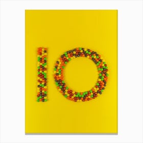 Number 10 Ten Made From Skittles Colorful Candy Canvas Print