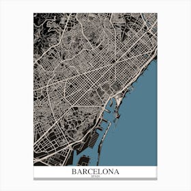 Barcelona Black Blue Canvas Print