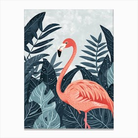 Andean Flamingo And Philodendrons Minimalist Illustration 1 Canvas Print