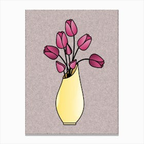 Pink Tulips Flowers Vase Flora Plant Nature Bloom Digital Art Cartoon Canvas Print