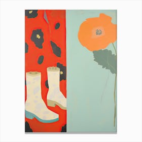 A Painting Of Cowboy Boots With Poppy Flowers, Pop Art Style 3 Canvas Print
