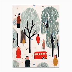 London Red Bus Scene, Tiny People And Illustration 5 Canvas Print