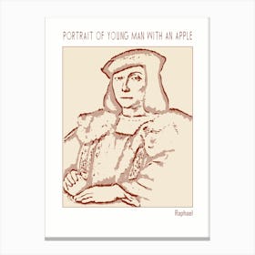 Line Art Minimalist – Portrait Of Young Man With An Apple – Raphael – Classic Painting 1 Canvas Print