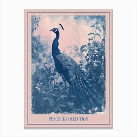 Peacock In The Wild Cyanotype Inspired 3 Poster Canvas Print