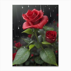 Red Roses At Rainy With Water Droplets Vertical Composition 76 Canvas Print