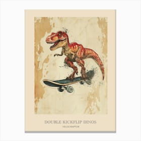 Velociraptor Vintage Dinosaur Poster Canvas Print