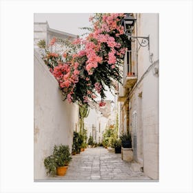 Pink Bougainvillea, pink flowers in the streets of Puglia, Italy | travel photography 1 Canvas Print