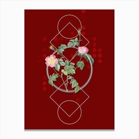 Vintage Pink Austrian Copper Rose Botanical with Geometric Line Motif and Dot Pattern n.0273 Canvas Print