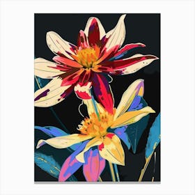 Neon Flowers On Black Dahlia 2 Canvas Print