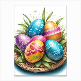 Easter Eggs In A Basket 1 Canvas Print