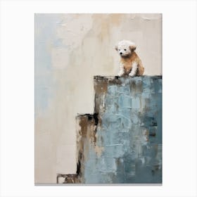 Bichon Frise Dog, Painting In Light Teal And Brown 1 Canvas Print