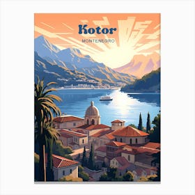 Kotor Montenegro Sunset Modern Travel Illustration Canvas Print