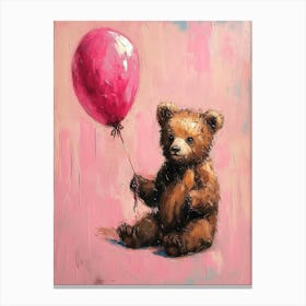 Cute Brown Bear 3 With Balloon Canvas Print